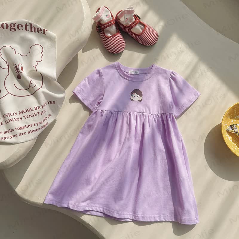 Toddler Girl Solid Color Cartoon Print Dress - Purple - 8-9T - image 6