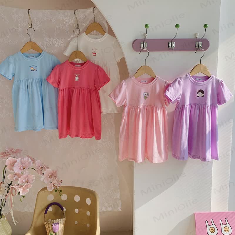 Toddler Girl Solid Color Cartoon Print Dress - image 7
