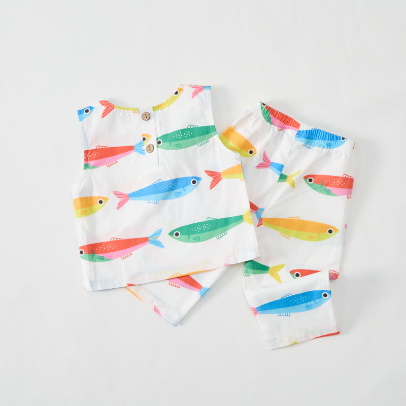 Baby Toddler Fish Print White Sleeveless 2-piece Set - image 3