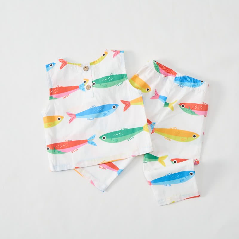 Baby Toddler Fish Print White Sleeveless 2-piece Set - image 3