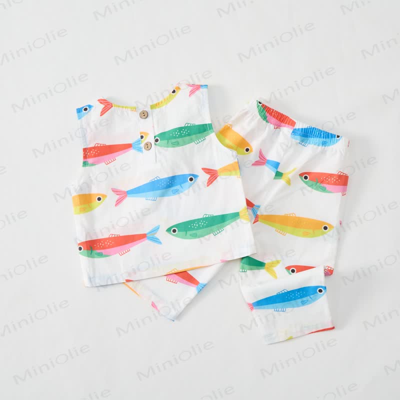 Baby Toddler Fish Print White Sleeveless 2-piece Set - image 3