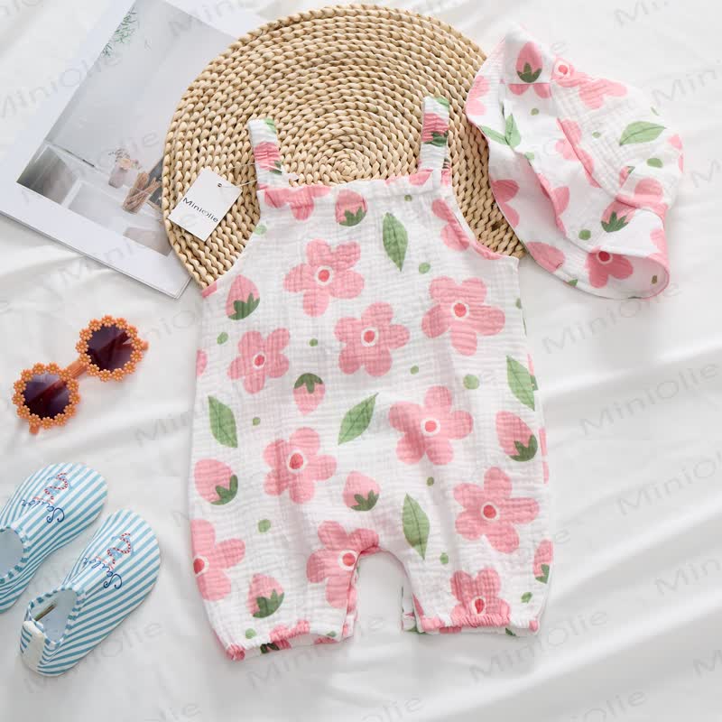 Baby Girl White Flower Romper with Hat - image 2