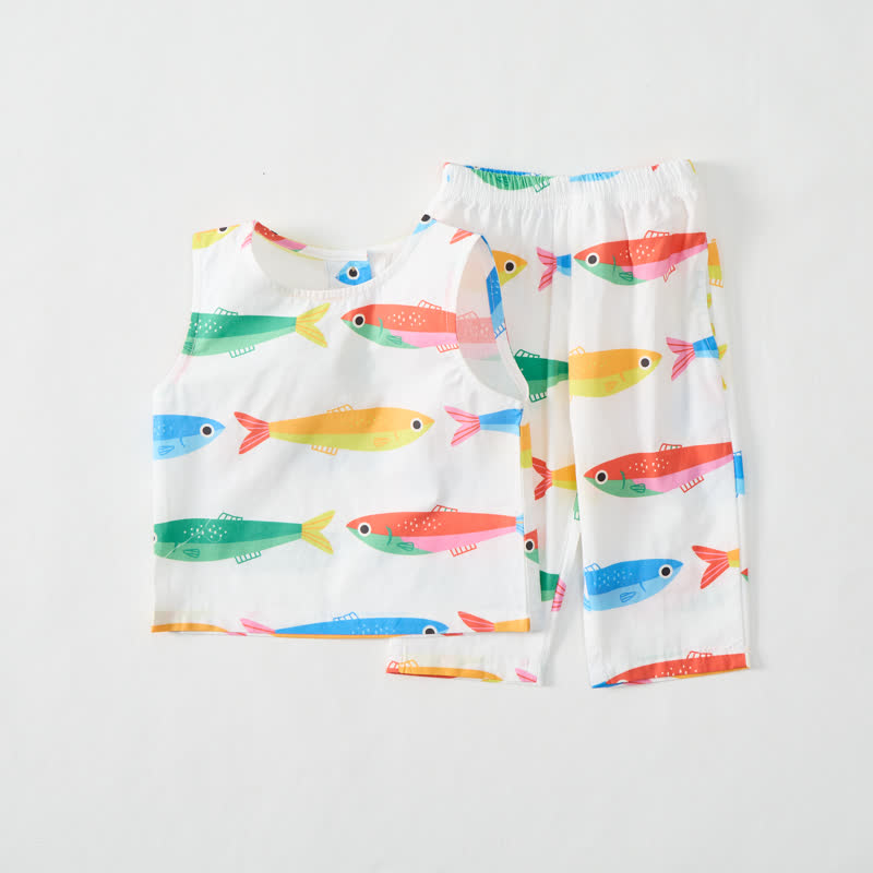 Baby Toddler Fish Print White Sleeveless 2-piece Set - image 2