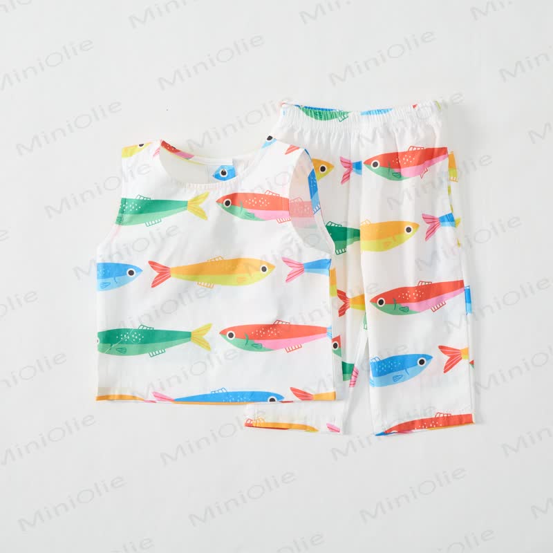 Baby Toddler Fish Print White Sleeveless 2-piece Set - image 2