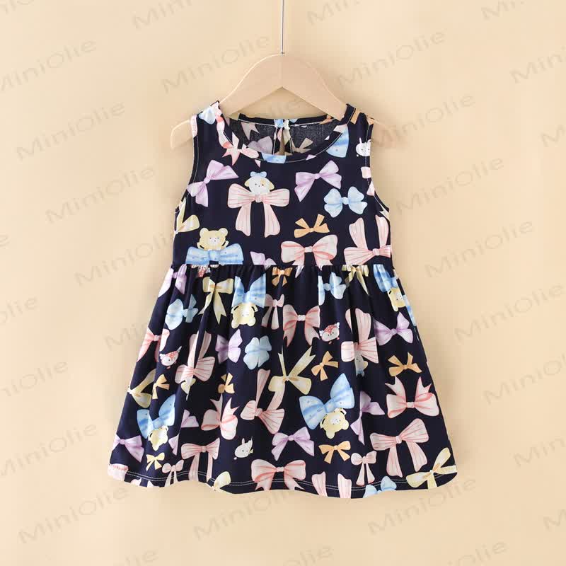 Toddler Girl Floral/Animal Print Summer Dress - Navy Bow - 10-11T - image 2