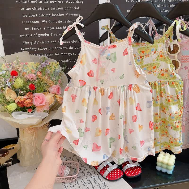 Toddler Girl Floral Spaghetti Strap Dress - White Heart - 10-11T - image 2