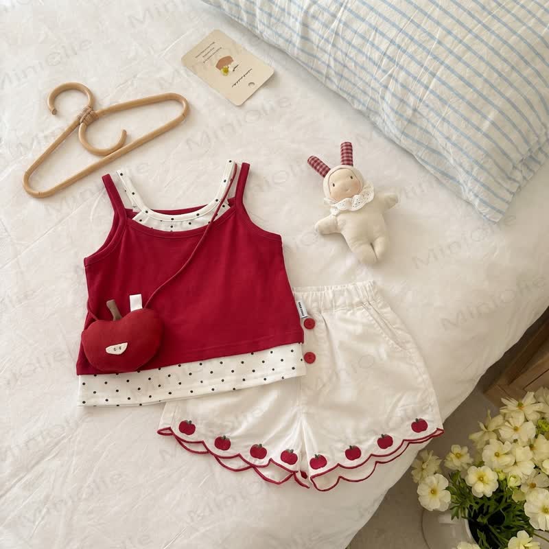 Toddler Girl Apple Dot Sleeveless Set - Red - 6.5-8T - image 1