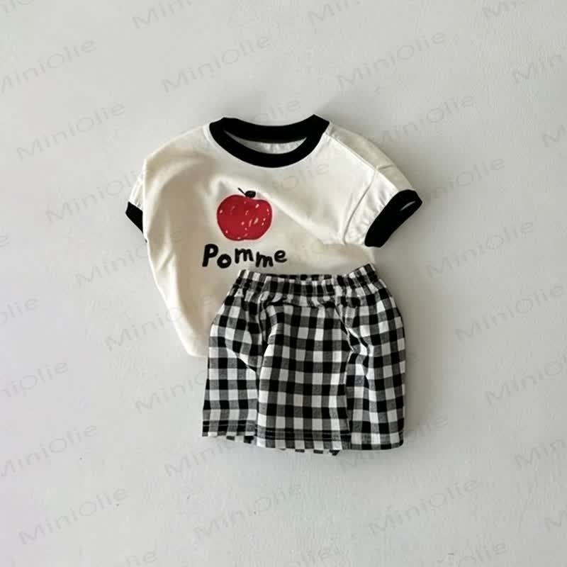 Baby Toddler Apple Print Tee and Plaid Shorts 2 Piece Set - Black - 4-5T - image 2