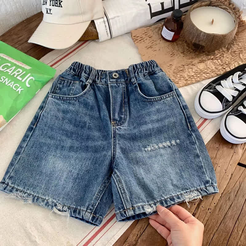 Toddler Kid Washed Denim Solid Navy Shorts - Navy - 10-11T - image 1
