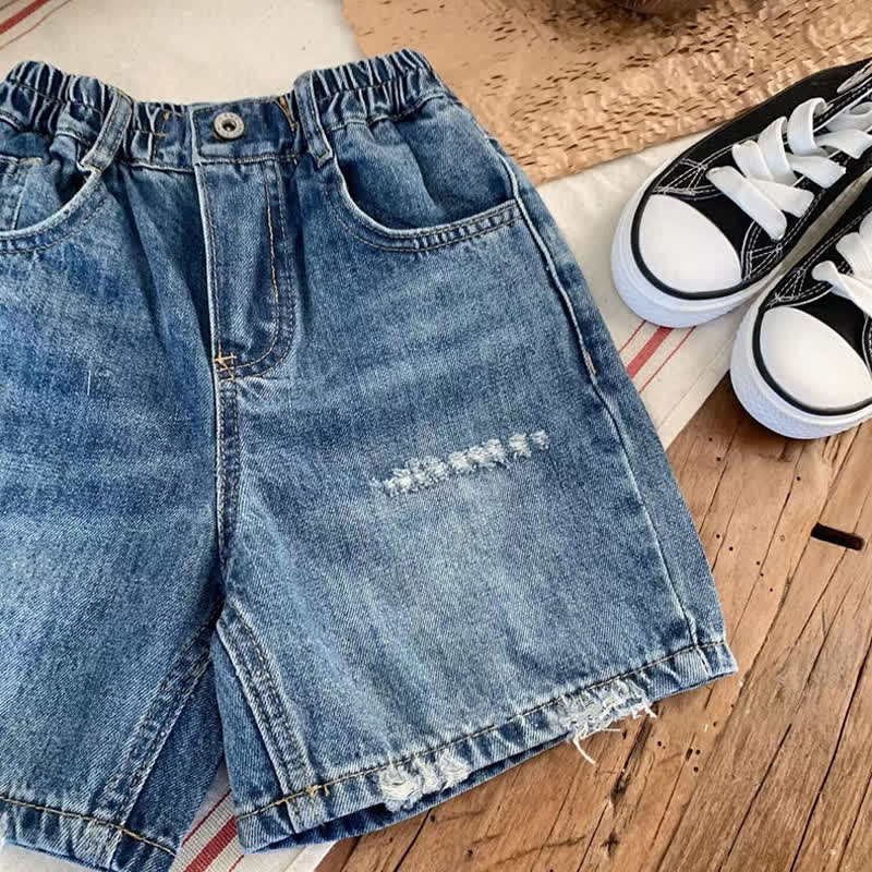 Toddler Kid Washed Denim Solid Navy Shorts - image 4