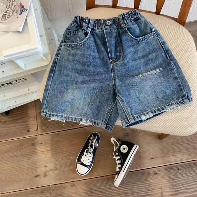 Toddler Kid Washed Denim Solid Navy Shorts - image 3
