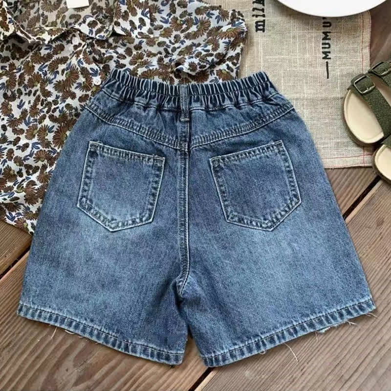 Toddler Kid Washed Denim Solid Navy Shorts - image 2