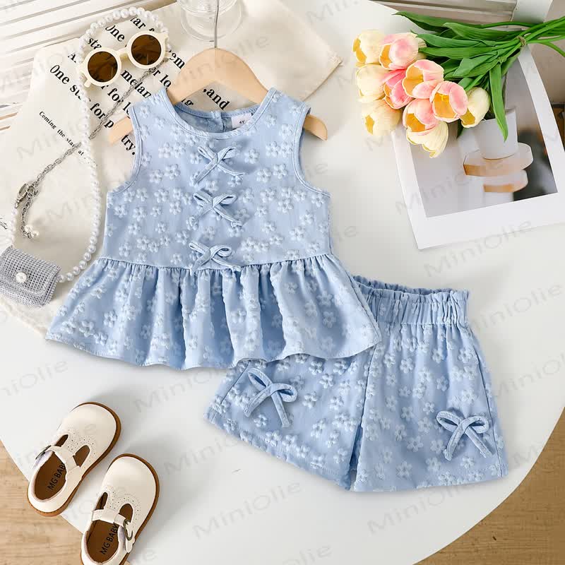 Toddler Girl Blue Floral Top and Shorts 2-piece Sleeveless Set - Blue - 7Y - image 1