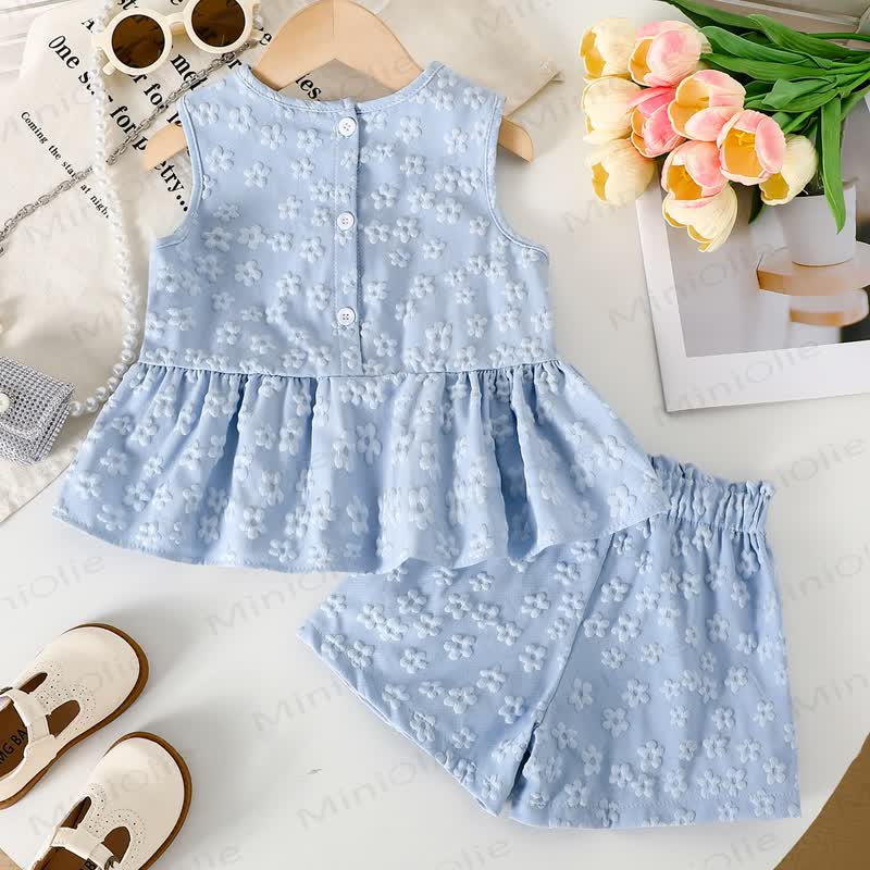 Toddler Girl Blue Floral Top and Shorts 2-piece Sleeveless Set - image 2