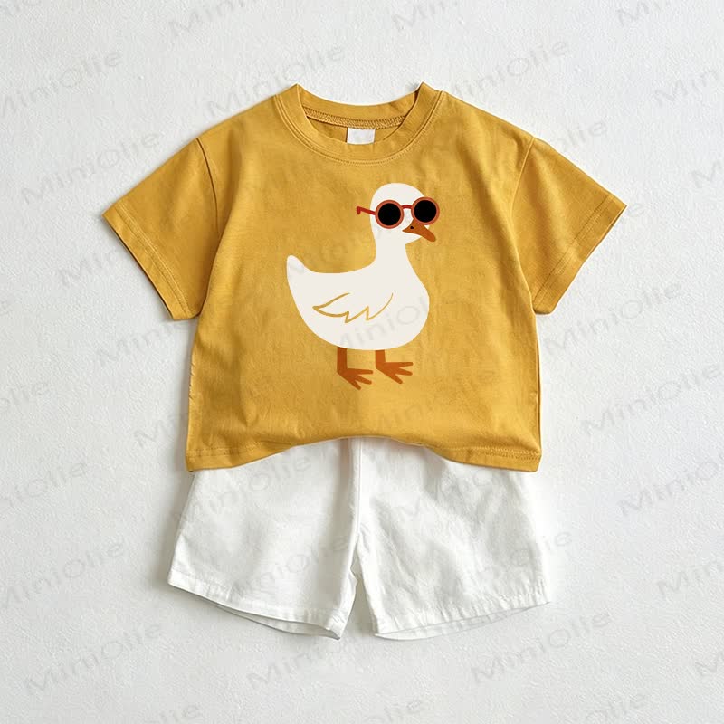 Baby Goose Wearing Sunglasses Tee and Shorts 2-Piece Set - Yellow&White - 3-5T - image 1