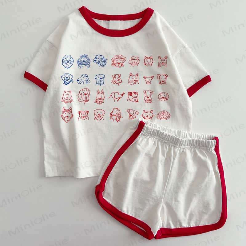 Baby Toddler Cartoon Puppy T-shirt and Shorts 2-Piece Set - White&Red - 3-5T - image 1