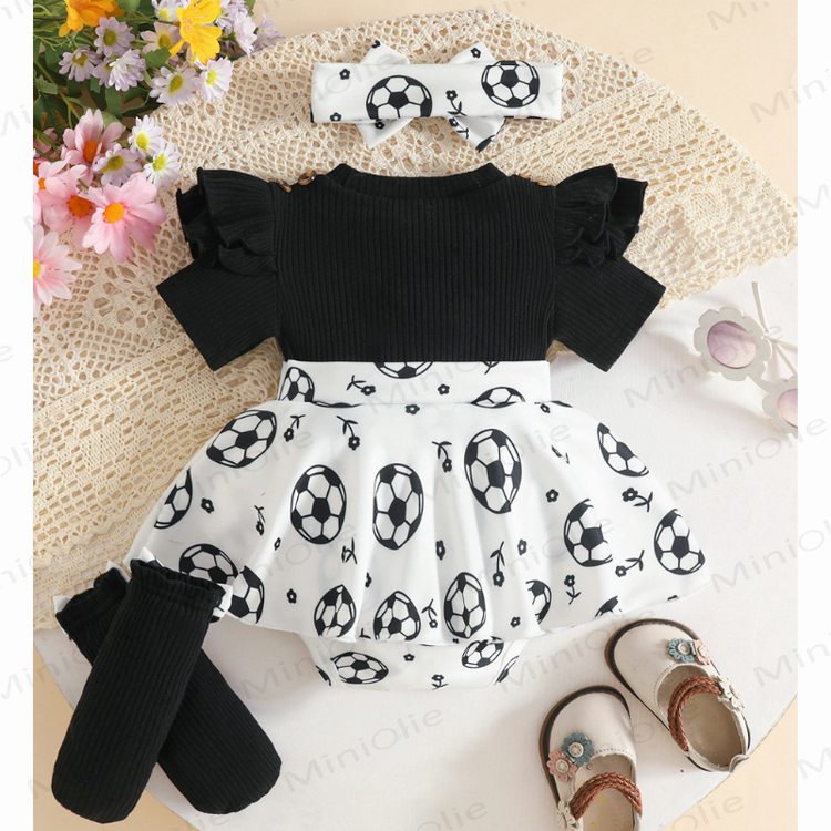 Baby Soccer Skirted Bodysuit Headband Socks - image 2