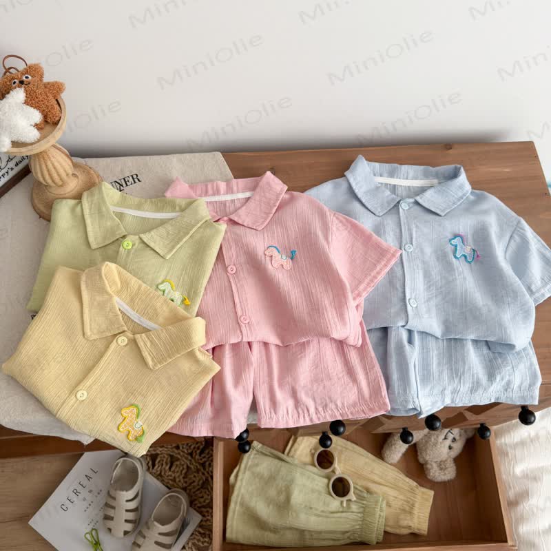 Toddler Linen Polo Shirt and Shorts 2-piece et - Beige - 10-11T - image 1