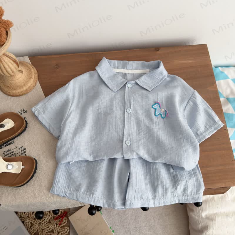 Toddler Linen Polo Shirt and Shorts 2-piece et - LightBlue - 10-11T - image 2