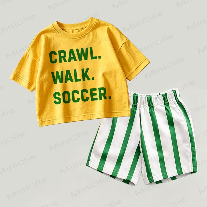 CRAWL. WALK. SOCCER Baby Yellow&Green Top and Striped Shorts 2-piece Set - Yellow&Green - 2-3T - image 1