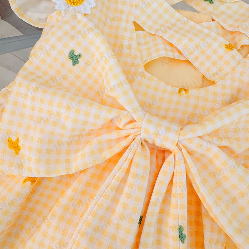 Toddler Baby Girl Yellow Flower Plaid Summer 2-piece Sleeveless Set - image 5