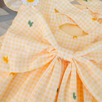 Toddler Baby Girl Yellow Flower Plaid Summer 2-piece Sleeveless Set - image 5