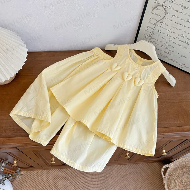 Toddler Girl Solid Color Heart Top and Pants Summer 2-piece Set - Yellow - 8-9T - image 2