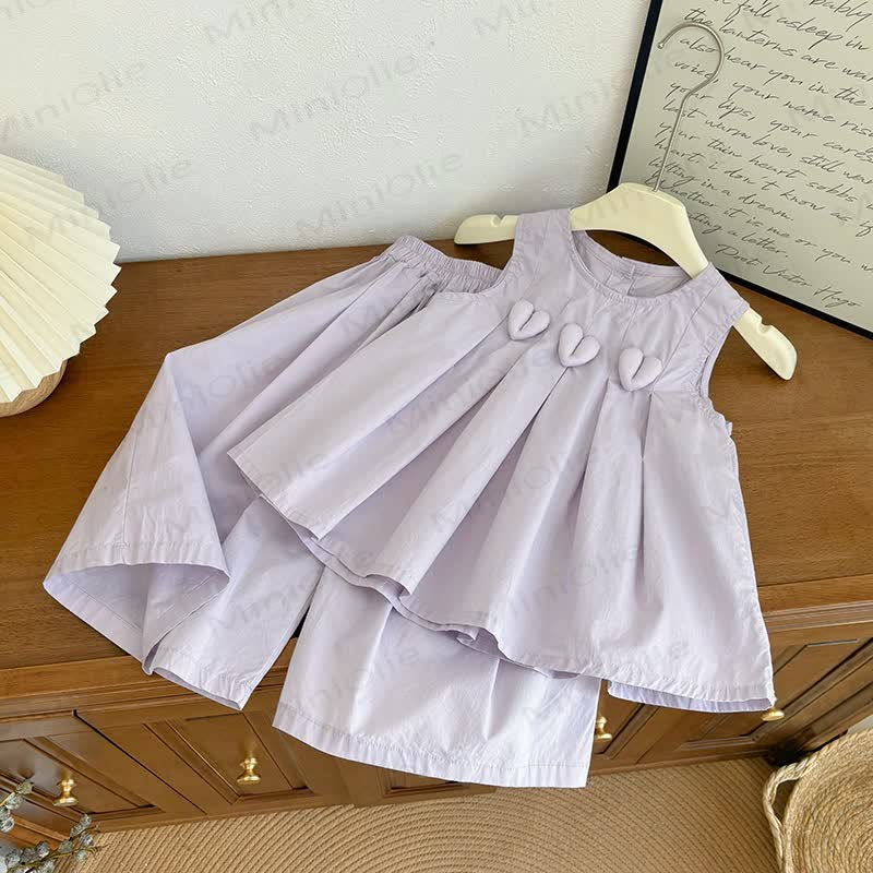 Toddler Girl Solid Color Heart Top and Pants Summer 2-piece Set - Purple - 8-9T - image 4