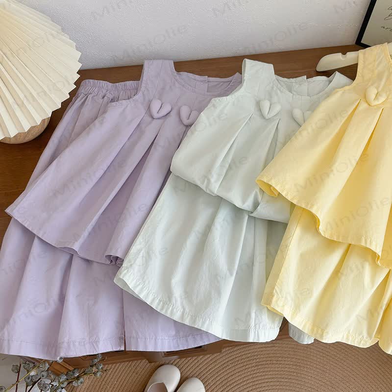Toddler Girl Solid Color Heart Top and Pants Summer 2-piece Set - image 5