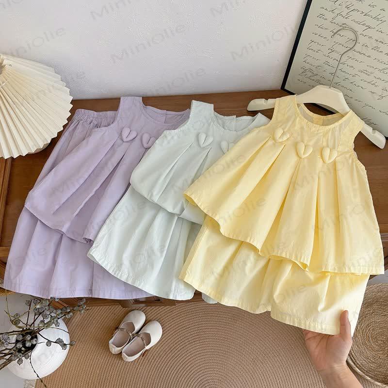 Toddler Girl Solid Color Heart Top and Pants Summer 2-piece Set - image 1