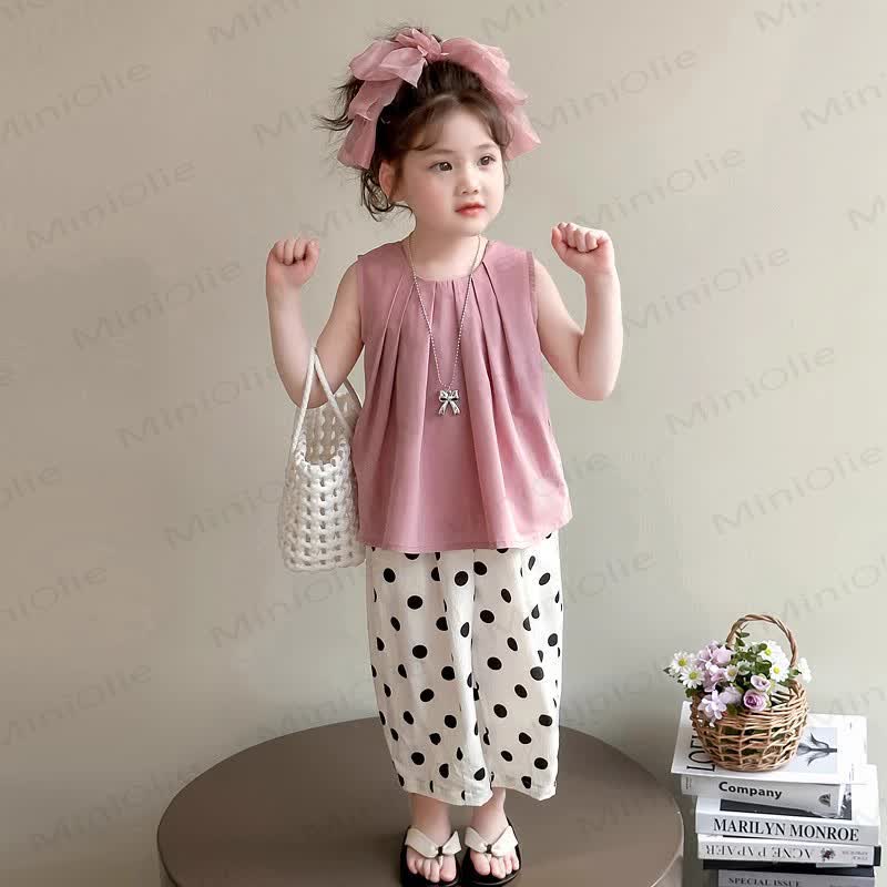Toddler Girl Bow and Polka Dot Top and Pants 2-piece Set - Pink - 7-9T - image 2