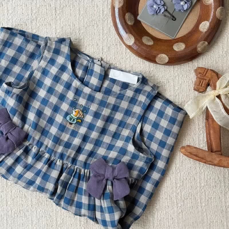 Toddler Girl Blue Plaid Bow Sleeveless Dress - image 2