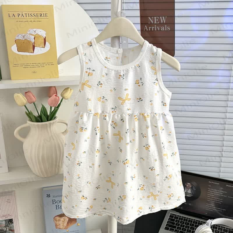 Toddler Girl Bow Print Sleeveless Dress - White - 10-11T - image 2