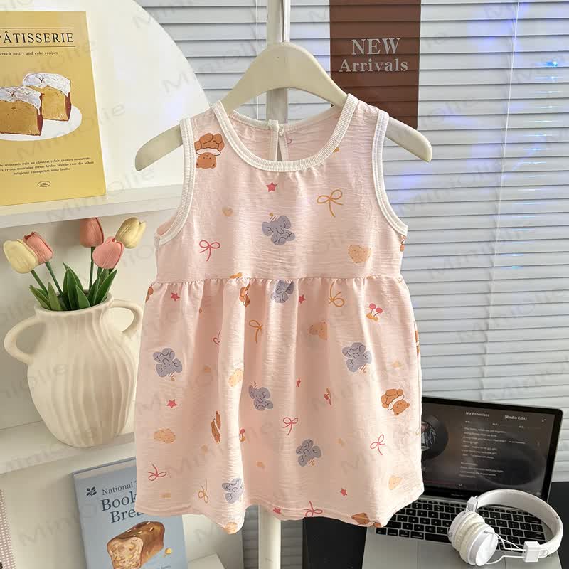 Toddler Girl Bow Print Sleeveless Dress - Pink - 10-11T - image 3