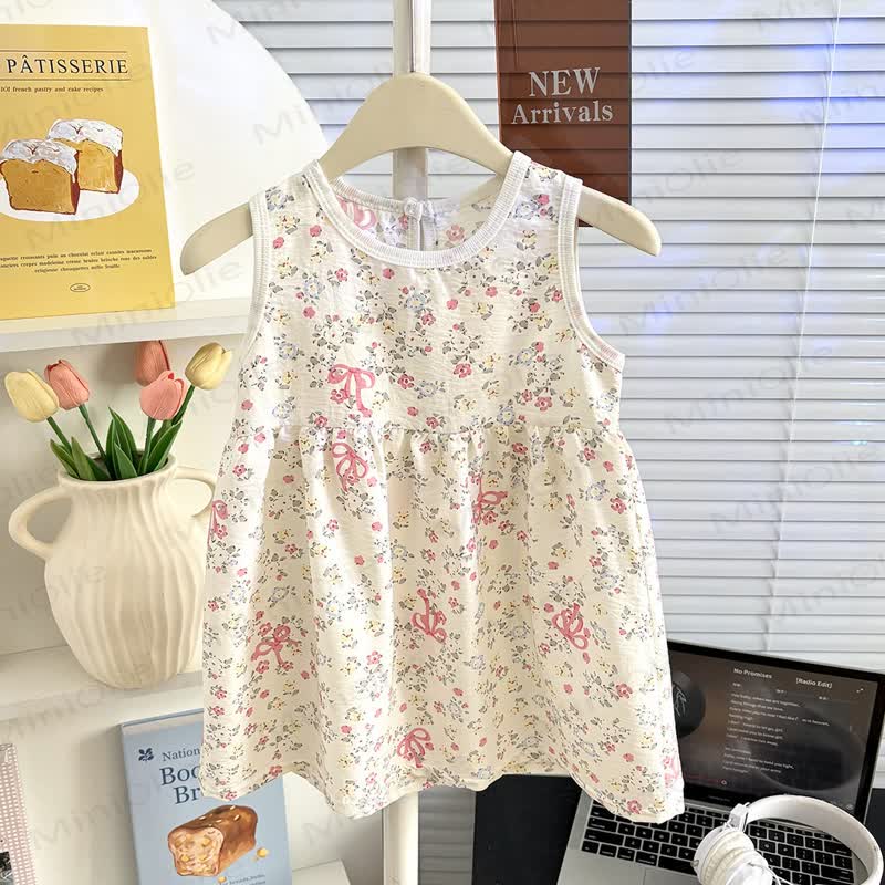Toddler Girl Bow Print Sleeveless Dress - Beige - 10-11T - image 5