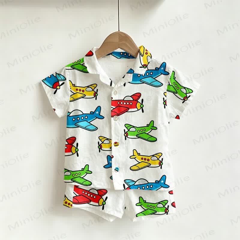 Toddler Boys Air Plane Print Shirt and Shorts 2-piece Set - White - 4-5T - image 1