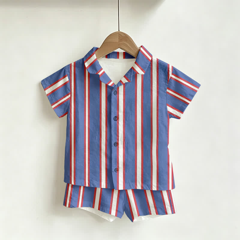 Toddler Boys Striped Shirt and Shorts 2-piece Set - Blue - 4-5T - image 1