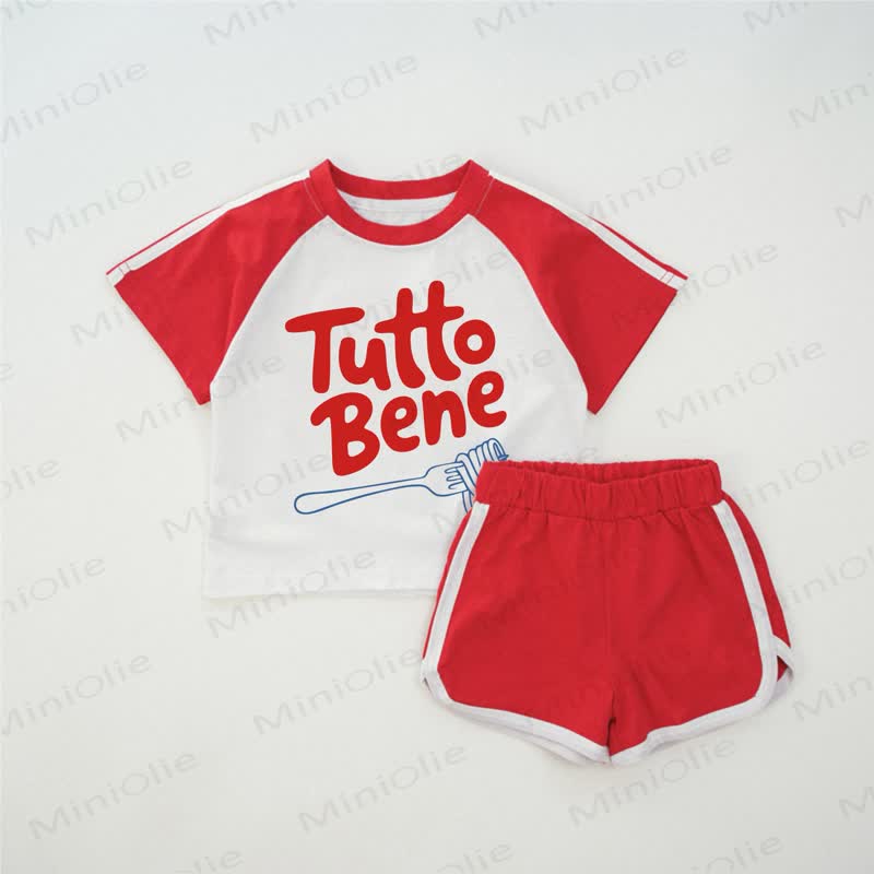 TUTTO BENE Baby Red Pasta Print T-shirt Set - Red - 2-3T - image 1