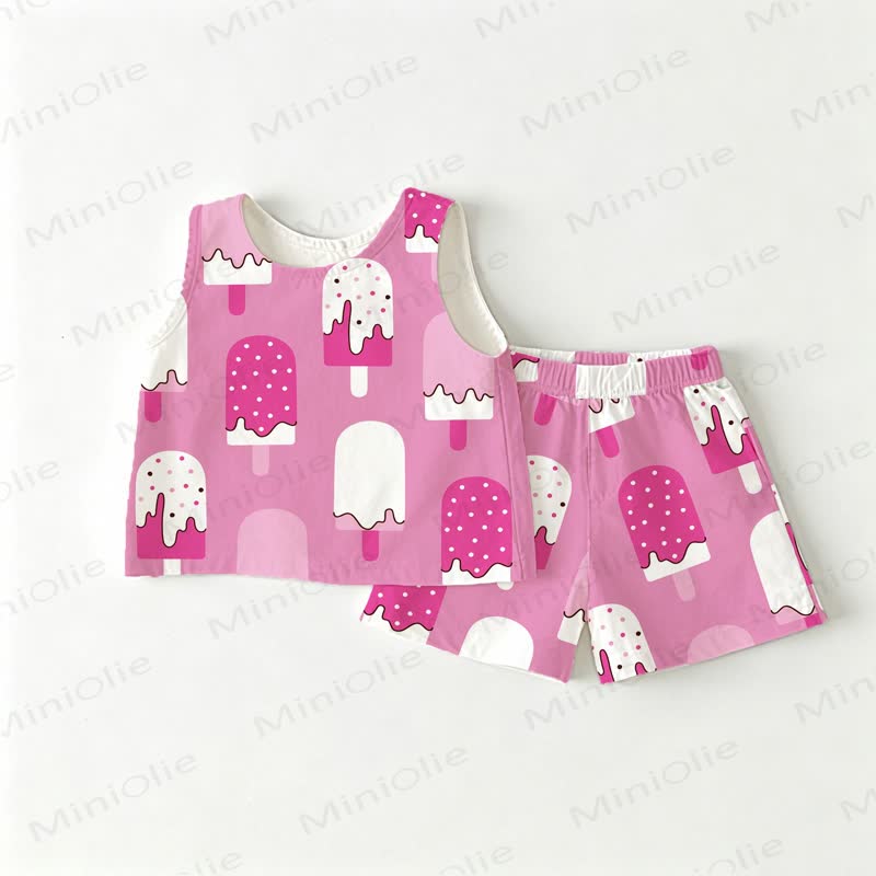 Baby Girls Ice Cream Print Tank Top and Shorts 2-Piece Set - Pink - 3-4T - image 1