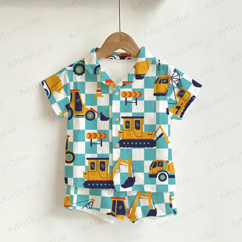Toddler Boys Excavator Print Shirt and Shorts 2-piece Set - White - 4-5T - image 1