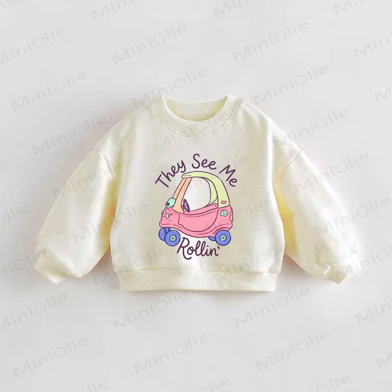 THEY SEE ME ROLLIN' Baby Toddler Car Print Sweatshirt - Cream - 3-5T - image 1