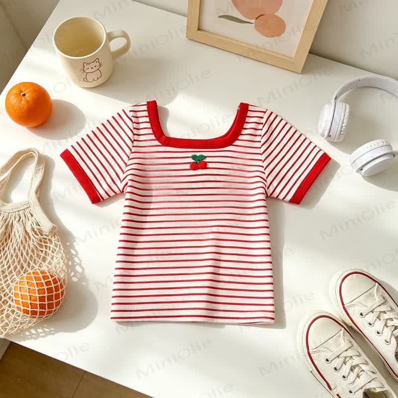 Toddler Baby Girls Flower/Fruit Patch T-Shirt - Red - 6-7T - image 4
