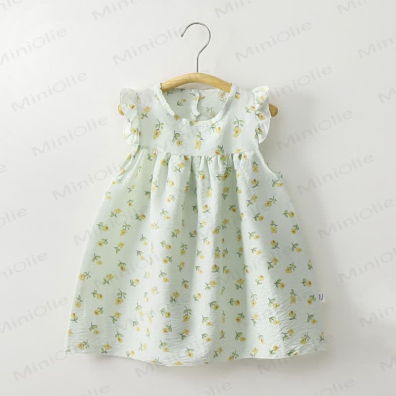 Toddler Baby Girl Flower Print Flutter Sleeve Summer Dress - Green Floral - 8-9T - image 1