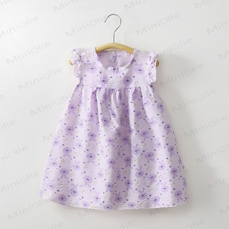 Toddler Baby Girl Flower Print Flutter Sleeve Summer Dress - Purple Rabbit - 8-9T - image 2