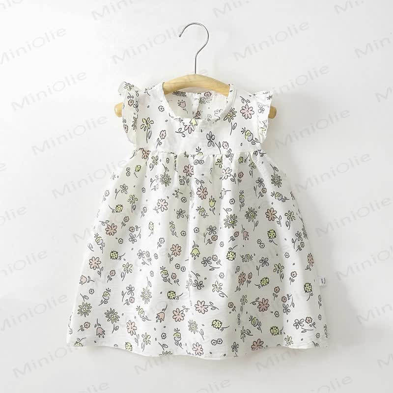 Toddler Baby Girl Flower Print Flutter Sleeve Summer Dress - Beige Flowers - 8-9T - image 3