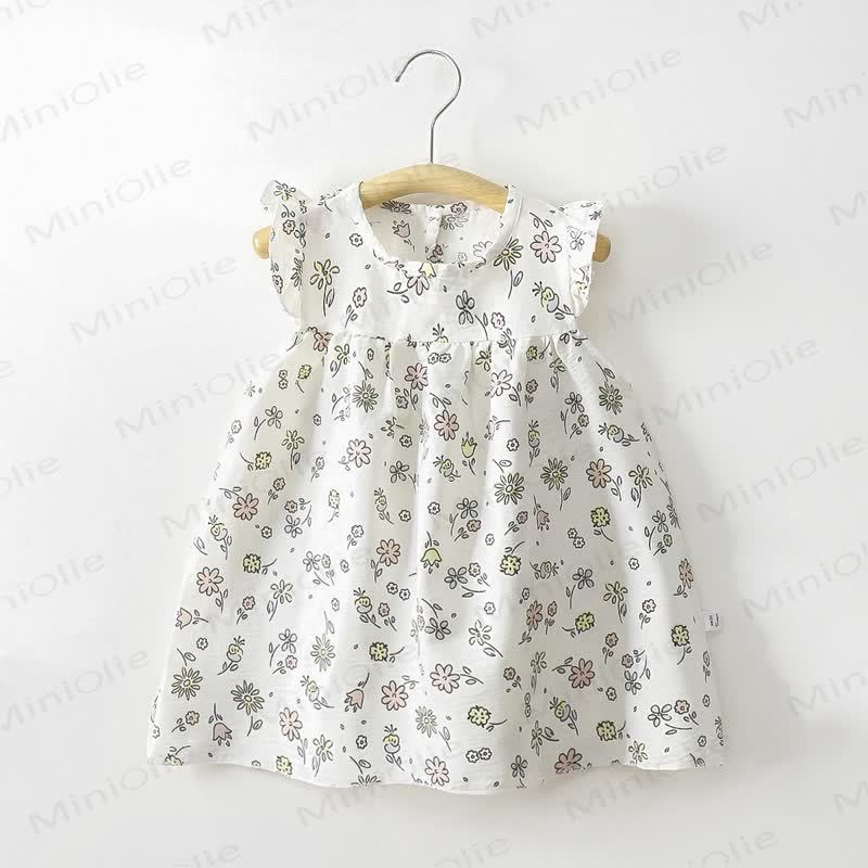 Toddler Baby Girl Flower Print Flutter Sleeve Summer Dress - Beige Flowers - 8-9T - image 3