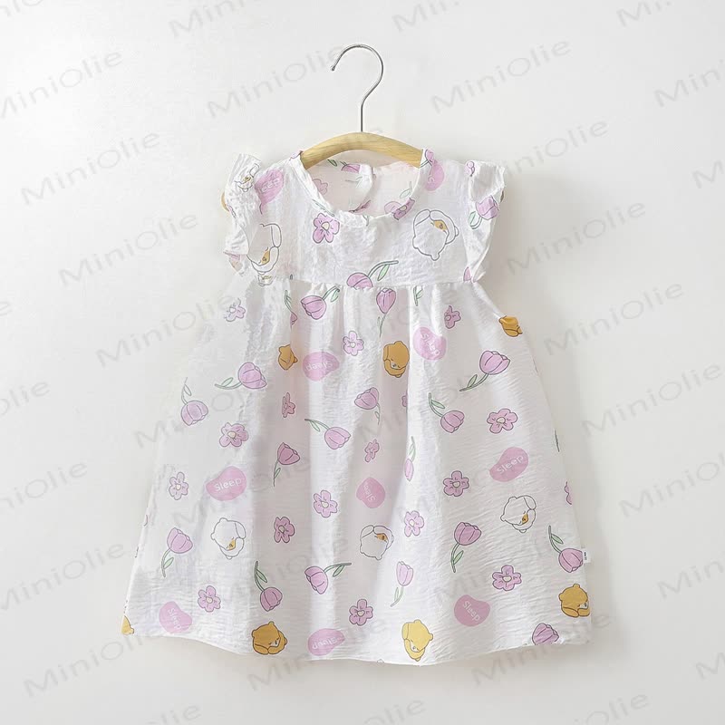 Toddler Baby Girl Flower Print Flutter Sleeve Summer Dress - White Flowers - 8-9T - image 4