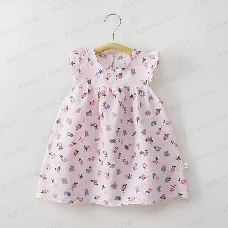Toddler Baby Girl Flower Print Flutter Sleeve Summer Dress - Pink Bear - 8-9T - image 6
