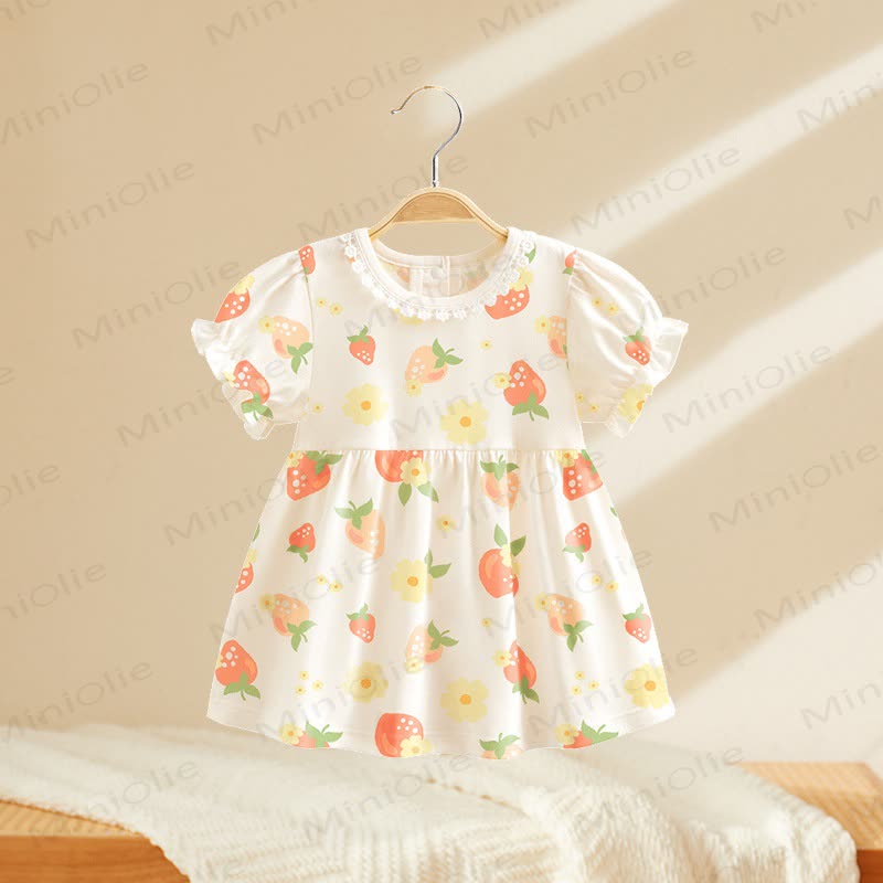 Toddler Baby Girls Print Puff Sleeve Summer Dress - White Strawberry - 4-5T - image 3