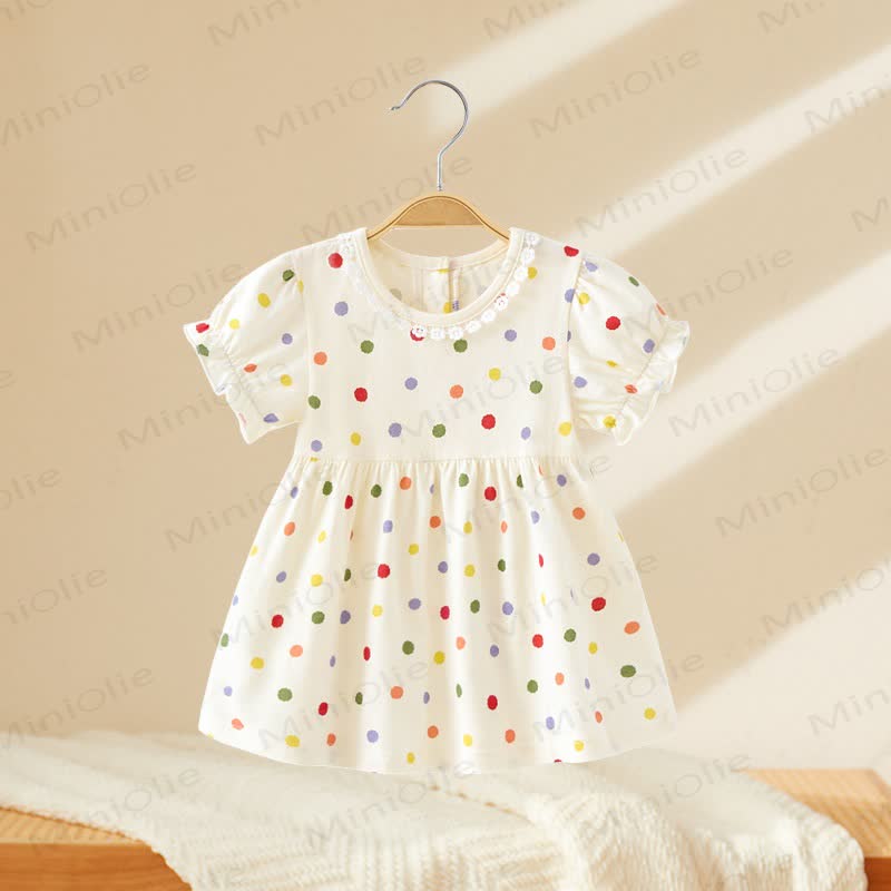 Toddler Baby Girls Print Puff Sleeve Summer Dress - White Polka Dots - 4-5T - image 2